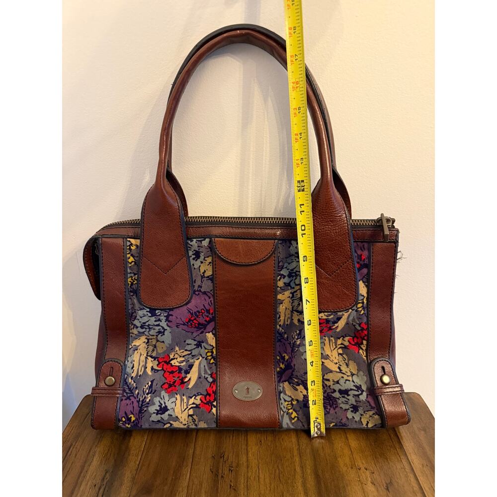 FOSSIL Vintage Reissue Leather Tapestry Velvet Floral Tote Purse - Picture 6 of 13